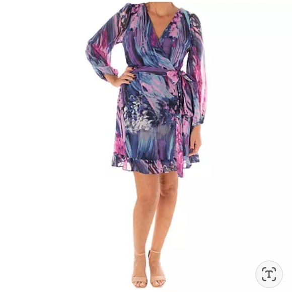 Bleecker 126 Faux Wrap Dress . Size 22 W. Purple/ Pink/ Blue/ White - Picture 5 of 16